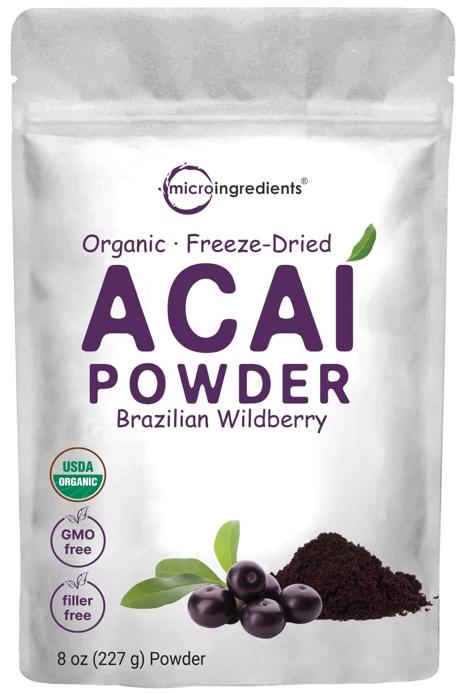 Organic Acai Powder, 8oz | 100% Natural Fruit Powder | Freeze-Dried Brazilian Wildberry Source | No Sugar &amp; Additives | Great Flavor for Drinks, Smoothie, &amp; Beverages | Non-GMO &amp; Vegan Friendly