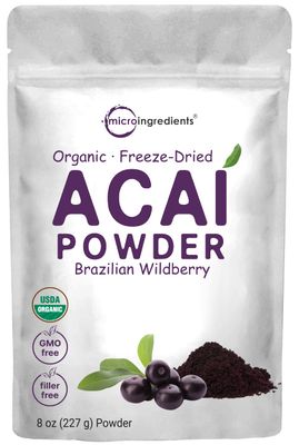 Organic Acai Powder, 8oz | 100% Natural Fruit Powder | Freeze-Dried Brazilian Wildberry Source | No Sugar &amp; Additives | Great Flavor for Drinks, Smoothie, &amp; Beverages | Non-GMO &amp; Vegan Friendly