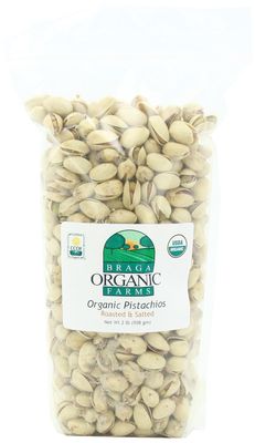 Braga Organic Farms 2 Pound Bag of Roasted/Salted Pistachios Inshell