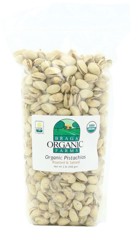 Braga Organic Farms 2 Pound Bag of Roasted/Salted Pistachios Inshell