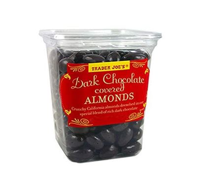 Trader Joe's Dark Chocolate Almonds Crunchy California Almonds Drenched in Rich Dark Chocolate No Gluten Ingedients...