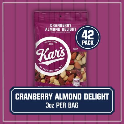 Kars Nuts Cranberry Almond Delight Trail Mix, 3 oz Individual Snack Packs - Bulk Pack of 42, Gluten-Free Snack Mix