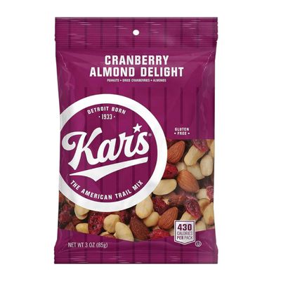 Kars Nuts Cranberry Almond Delight Trail Mix, 3 oz Individual Snack Packs - Bulk Pack of 42, Gluten-Free Snack Mix