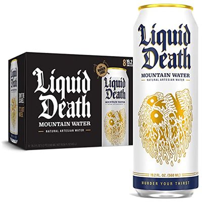 Liquid Death, Still Mountain Water, 8-Pack (King Size 19.2oz Cans), Real Mountain Source