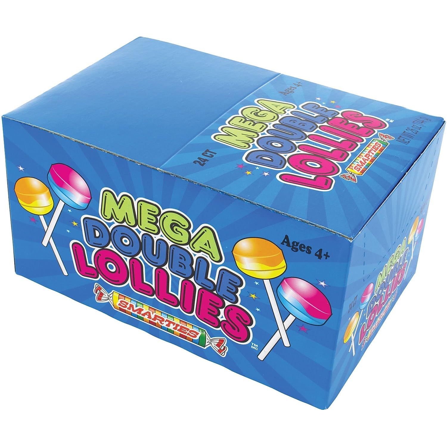 Smarties Double Lollies Mega | Vegan, Gluten Free, Peanut &amp; Fat Free Fruity Flavors Childhood Treat, Perfect for Parties &amp; Celebrations | Made by US Candy Company Since 1949 - 24 Count (Pack of 1)