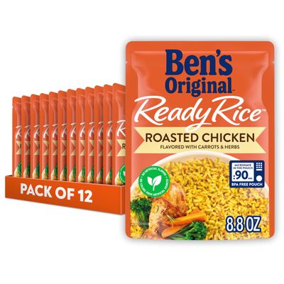 BEN&#39;S ORIGINAL Ready Rice Roasted Chicken Flavored Rice, Easy Dinner Side, 8.8 oz Pouch (Pack of 12)