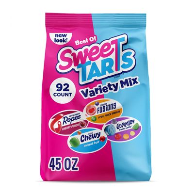 SweeTARTS Candy, Variety Mix, Cherry Punch Ropes, Mini Chewy, Gummies Fruity Splitz &amp; Chewy Fusions 45 oz (92 Pieces)