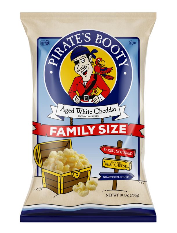 Pirate's Booty Cheese Puffs, Healthy Kids Snacks, Real Aged White Cheddar, 10oz Party Sized Bag