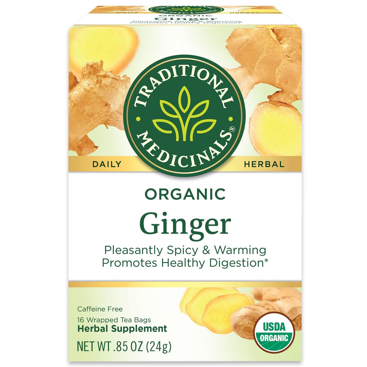 Traditional Medicinals Organic Ginger Herbal Tea, Promotes Healthy Digestion, (Pack of 2) - 32 Tea Bags Total