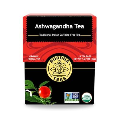 Buddha Teas - Organic Ashwagandha Root Tea - Herbal Tea - For Health &amp; Wellbeing - With Antioxidants &amp; Minerals - Clean Ingredients - Caffeine Free - OU Kosher &amp; Non-GMO - 18 Tea Bags (Pack of 1)