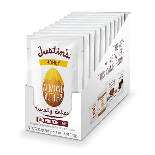 Justin&#39;s Honey Almond Butter Squeeze Packs, Gluten-free, Non-GMO, Sustainably Sourced, 1.15 Ounce (10 Pack)
