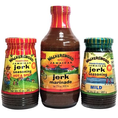 Walkerswood Jamaican Jerk Seasonings Mixed Pack - Hot &amp; Spicy, Mild and Jerk Marinade