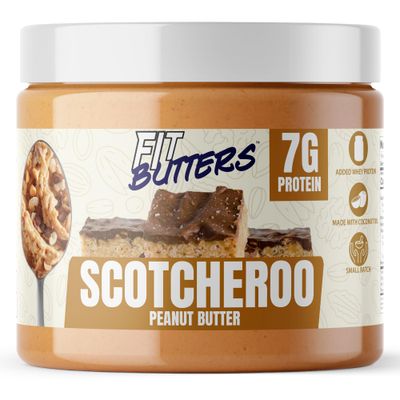 Fit Butters Scotcheroo Peanut Butter Spread - Added Protein and Coconut Oil, Low Carb, Low Sugar, Complete Protein Dessert Flavored Nut Butter