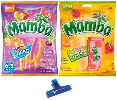 Fruit Chews, Magic Sticks and Fruit Strips, 6.3 Ounce (Pack of 4) - with Make Your Day Bag Clip