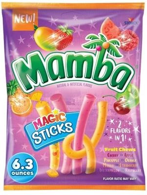 Fruit Chews, Magic Sticks and Fruit Strips, 6.3 Ounce (Pack of 4) - with Make Your Day Bag Clip