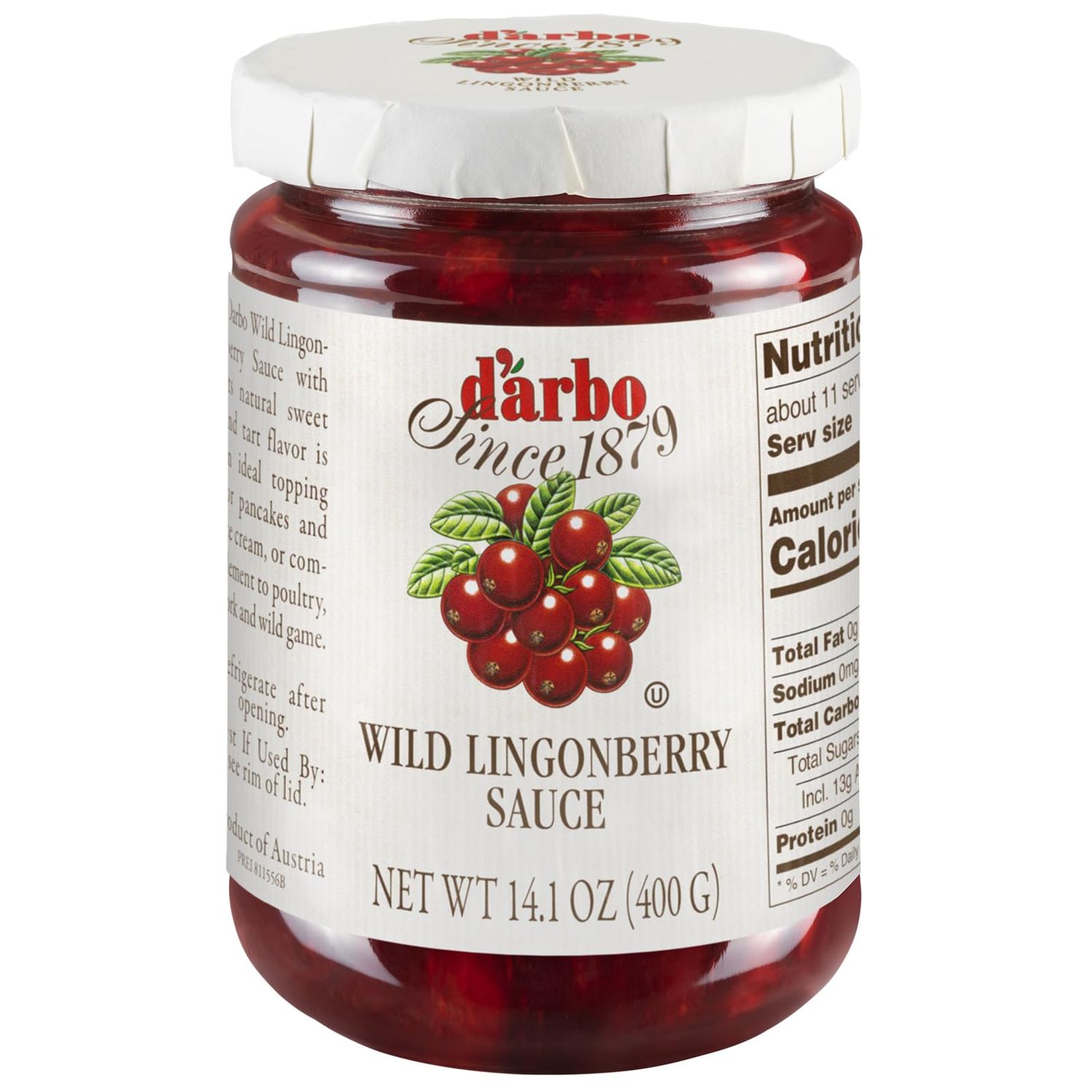 D&#39;Arbo Premium Wild Lingonberry Sauce 14.1 oz | Made with only the finest Wild Lingonberries | 60% Fruit Content | Delicate yet Tangy Sweetness Brings out the Best in your Sweet or Savory Recipes
