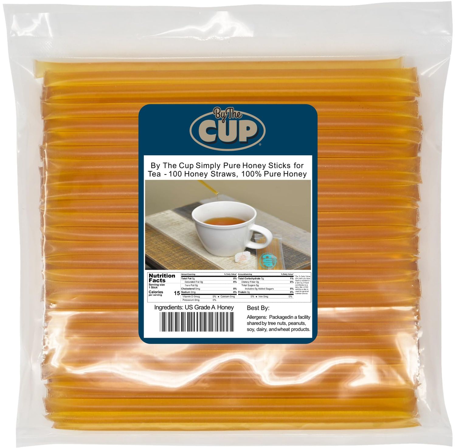 By The Cup Simply Pure Honey Sticks for Tea - 100 Honey Straws, 100% Pure Honey