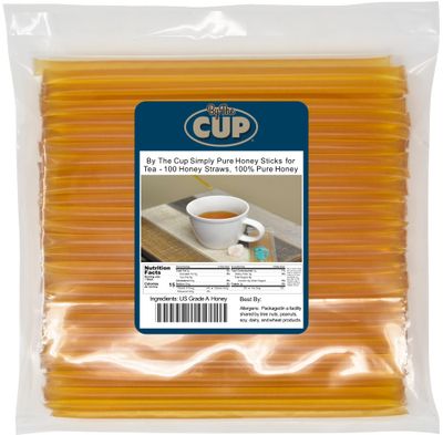 By The Cup Simply Pure Honey Sticks for Tea - 100 Honey Straws, 100% Pure Honey