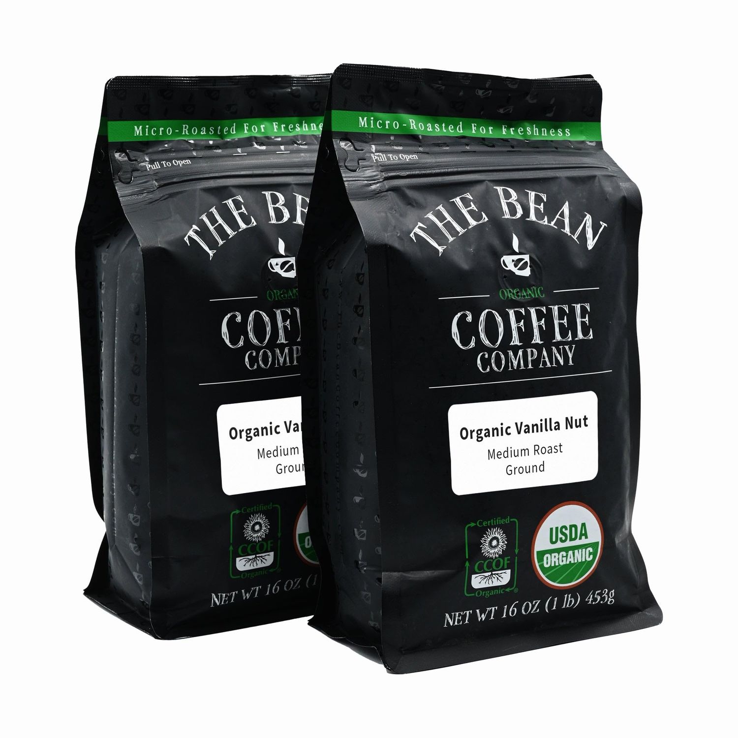 The Bean Organic Coffee Company Vanilla Nut, Medium Roast, Ground Coffee, 16-Ounce Bags (Pack of 2),Caf molido tostado organico