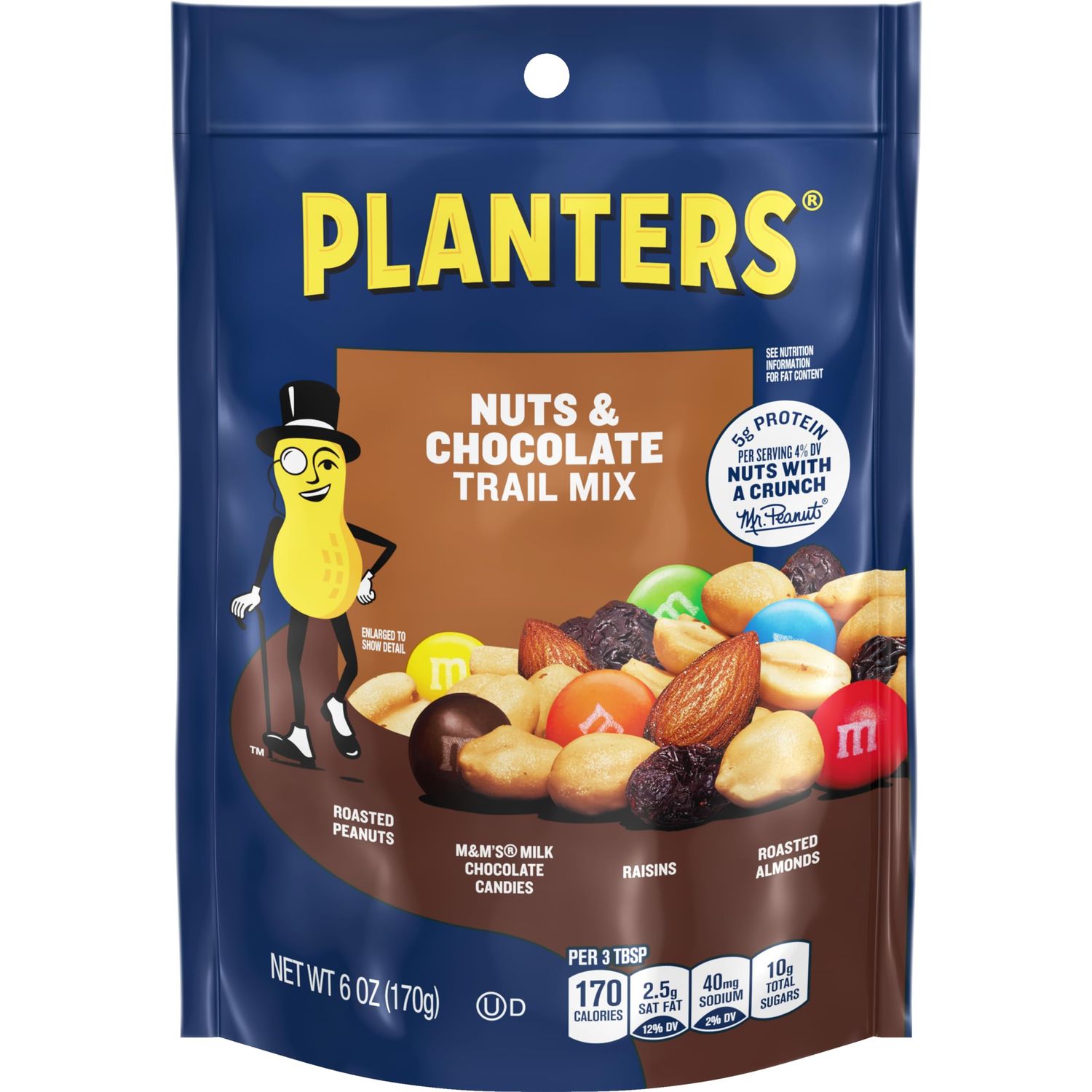 Planters Nuts &amp; Chocolate Trail Mix with Roasted Peanuts (M&amp;M Chocolate Candies, Raisins &amp; Roasted Almonds, 12 ct Pack, 6 oz Bags)
