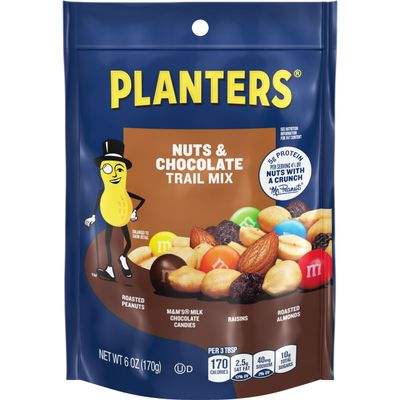 Planters Nuts &amp; Chocolate Trail Mix with Roasted Peanuts (M&amp;M Chocolate Candies, Raisins &amp; Roasted Almonds, 12 ct Pack, 6 oz Bags)