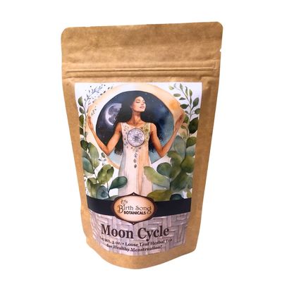 Birth Song Botanicals Organic Moon Cycle Herbal Tea, Herbal Supplement to Support Your Menstrual Cycle, PMS, Bloating &amp; Period Cramp Relief, with Mugwort, Red Raspberry Leaf, Chamomile, 3 oz Bag