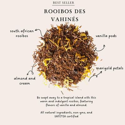 Palais des Ths - Rooibos Des Vahins - Premium Gourmet Vanilla and Almond Flavored Caffeine-Free Rooibos Tea - 3.5oz Loose Leaf Metal Gift Tin