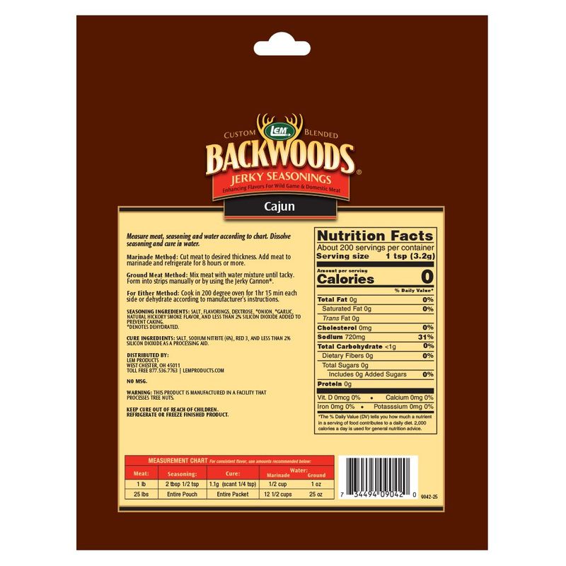 LEM Products Backwoods BBQ Jerky Seasoning, Ideal for Wild Game and Domestic Meat, Seasons Up to 25 Pounds of Meat, 28.5 Ounce Packet with Pre-Measured Cure Packet Included