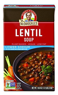 Dr. McDougall&#39;s Right Foods Lower Sodium Lentil Soup, 18 Ounce (Pack of 6) Vegan, Gluten-Free, Non-GMO, No Added Oil, Paper Cartons From Certified Sustainably-Managed Forests