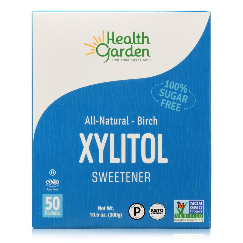 Health Garden Birch Xylitol Sweetener - Pure Birch Xylitol - Non GMO, Kosher, and Made in the U.S.A. - Ideal Powdered Sugar Substitute - Non-GMO Sugar Alternative - 50 Packets