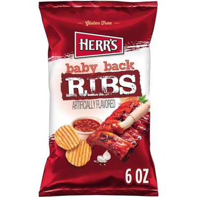 Herrs Potato Chips, Baby Back Ribs Flavor, Gluten Free Snacks, 6oz Bag (12 Count)