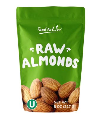 Food to Live California Almonds, 8 Ounces - Supreme, Whole, Raw, Unsalted, Unroasted Nuts, Natural