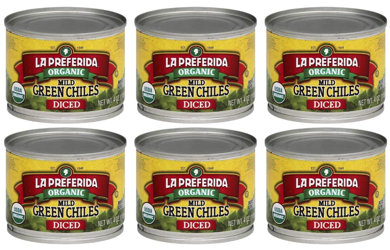 La Preferida Organic Green Chiles, Mild-Diced, Gluten-Free, 4 oz (Pack of 6)