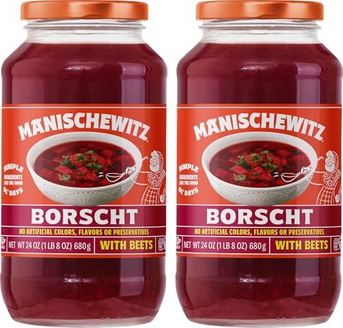 Manischewitz Borscht with Beets 24 Oz (Pack of 2) Tasty &amp; Refreshing, Kosher for Passover