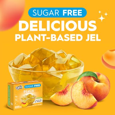 Simply Delish Plant Based Natural Peach Jel Dessert - 6 Pack - Zero Sugar, 0g Net Carbs, Gluten Free, Vegan, Diabetic &amp; Allergen Free