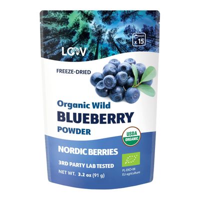 LOOV Organic Wild Blueberry Powder - 15-Day Supply, 3.2 Oz, Good for Smoothie &amp; Breakfast, Freeze-Dried, from Northern Europe, No Added Sugar