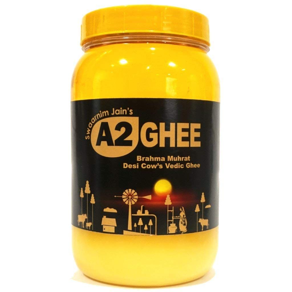 Natural Vedic A2 Ghee - 33.81oz Swaarnim Jains A2 Brahma Muhurta Ghee 1000ml - Probiotic Properties - 0% Trans Fat - Grass-Fed - Non-GMO - Gir Cow A2 Ghee - Pure &amp; Purifying