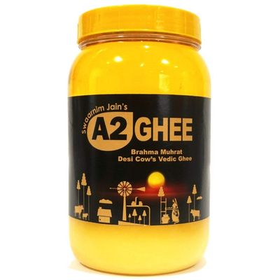 Natural Vedic A2 Ghee - 33.81oz Swaarnim Jains A2 Brahma Muhurta Ghee 1000ml - Probiotic Properties - 0% Trans Fat - Grass-Fed - Non-GMO - Gir Cow A2 Ghee - Pure &amp; Purifying