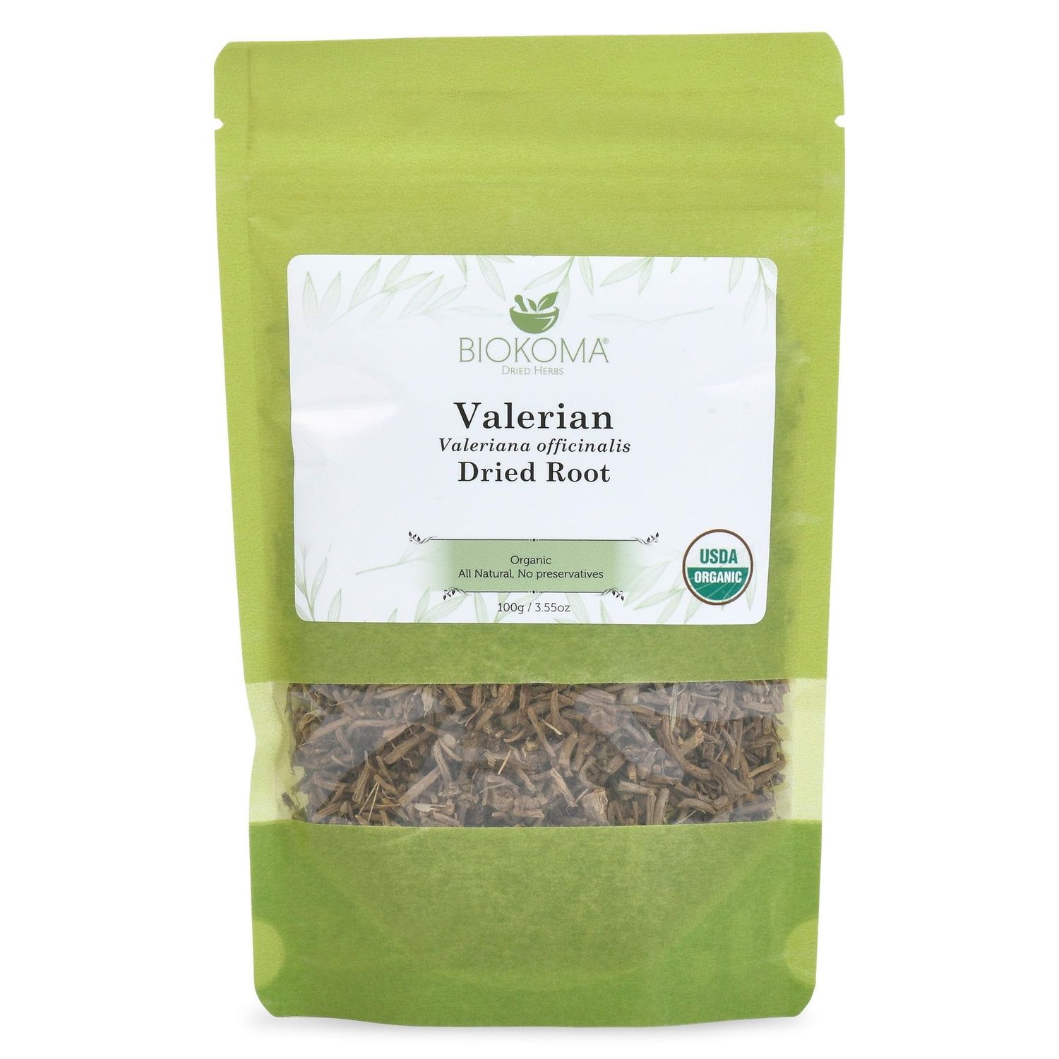 Biokoma Pure and Organic Valerian Dried Root 100g (3.55 oz) in Resealable Moisture Proof Pouch