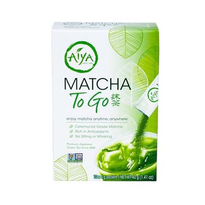 Aiya Matcha To Go Single Serve Packs - Ceremonial Grade Pure Matcha Green Tea Powder (10 Count)