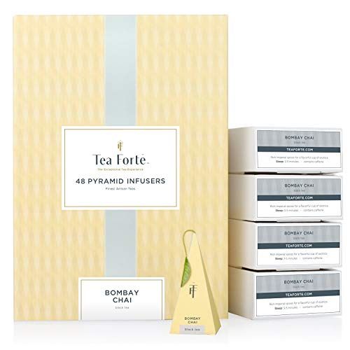 Tea Forte Bombay Chai Tea Event Box, Bulk Pack of 48 Pyramid Infuser Tea Sachets for All Occasions