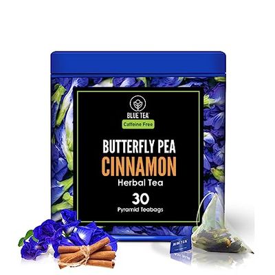 BLUE TEA - Butterfly Pea Flower Cinnamon Herbal Tea - 30 Tea Bags || ANTIOXIDANT RICH || Herbal Tea - Caffeine Free - Calming Tea - Flower Based - Vegan - Non-Bitter - Non-GMO| Eco Conscious Tin Pack