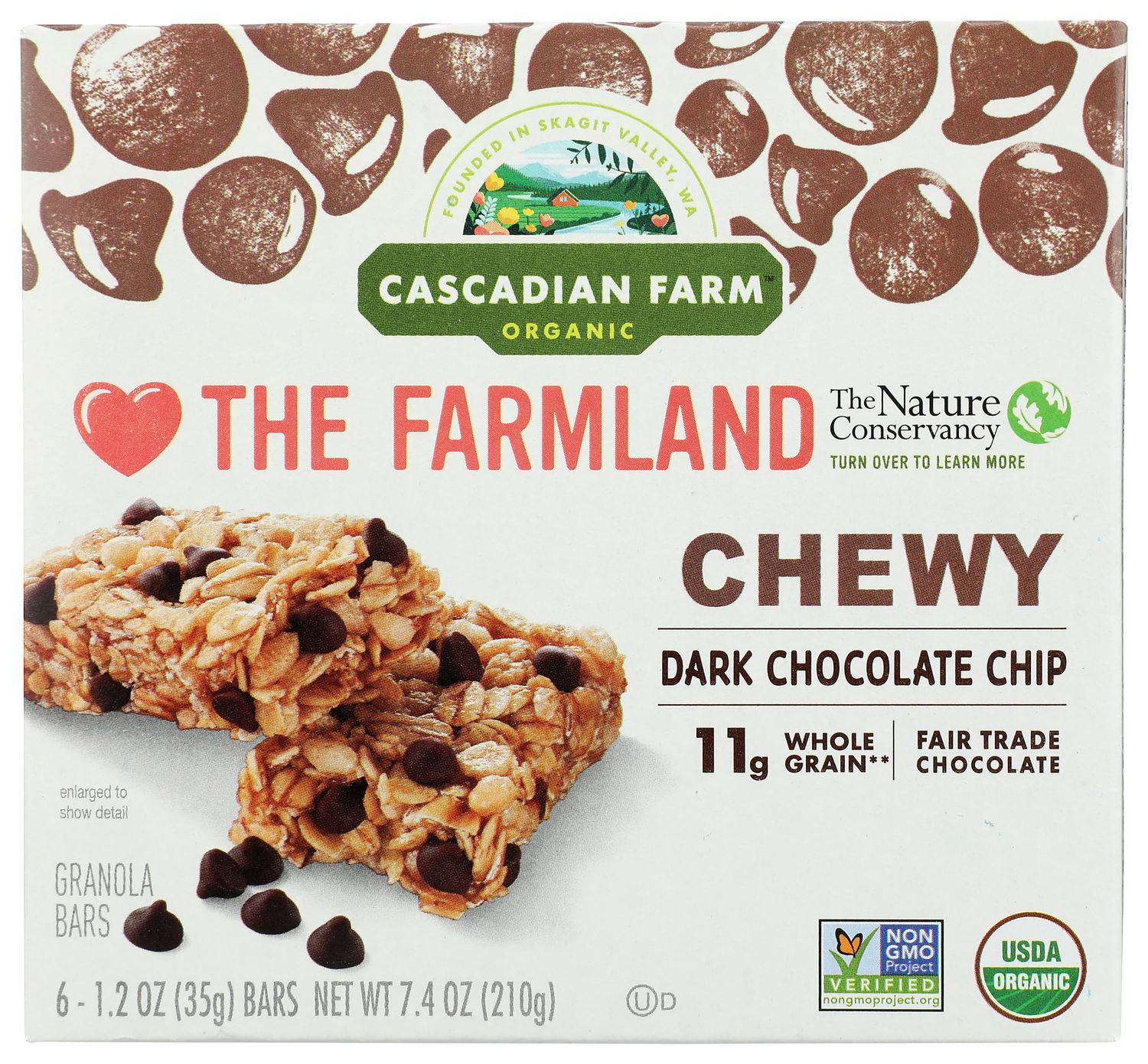 Cascadian Farm Organic Chewy Dark Chocolate Chip Granola Bars, 6 ct, 1.2 oz each