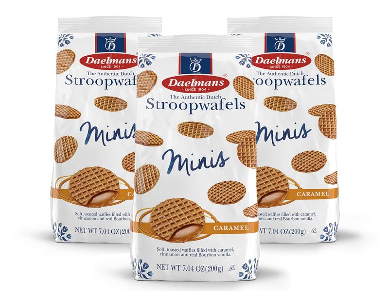 Daelmans Mini Caramel Stroopwafels - Waffle Cookies, Sweet Snack for Coffee &amp; Tea, Authentic Soft Toasted Dutch Waffles, Cinnamon, Vanilla, Certified Kosher Dairy - 7.04 oz (Pack of 3)