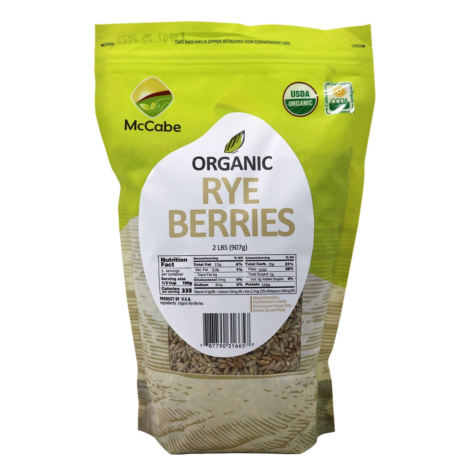 McCabe Organic Rye Berries - Whole Rye Berries 2 Lbs | USDA Certified Organic and CCOF Certified | Product of USA