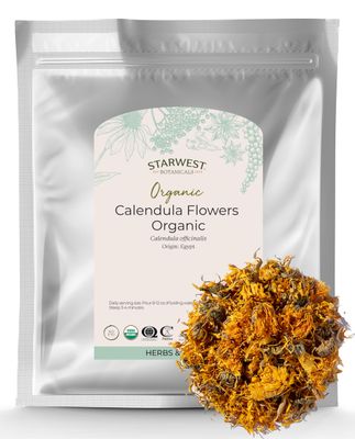 Starwest Botanicals Organic Calendula Flowers Whole, 1 Pound Bulk Resealable Bag Herbal Tea (Calendula Officinalis)