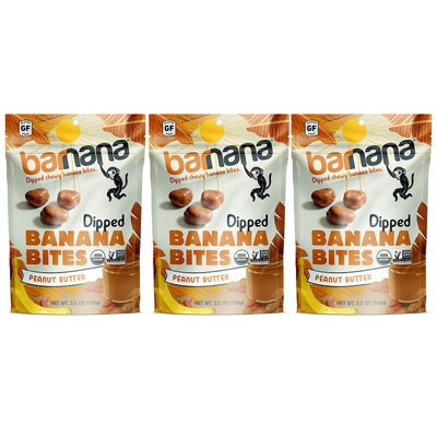 Barnana Organic Peanut Butter Dipped Chewy Banana Bites, 3.5 Ounce Bag (Pack of 3)
