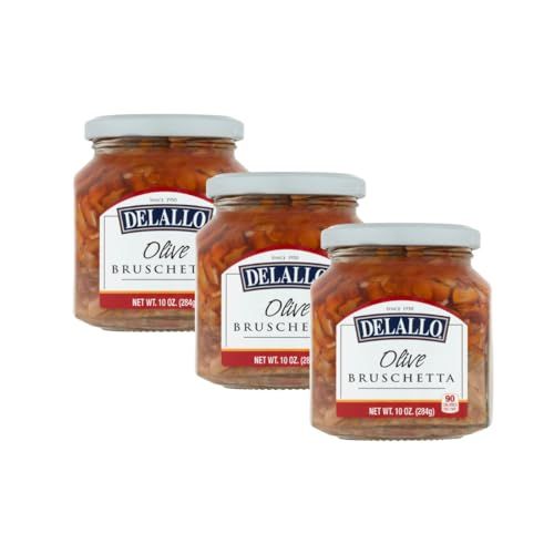 DeLallo Olive Bruschetta, 10 Ounce Jar, 3 Pack, Made with Green and Black Olives, Gourmet Italian Snack Dip, Non-GMO