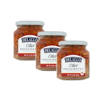 DeLallo Olive Bruschetta, 10 Ounce Jar, 3 Pack, Made with Green and Black Olives, Gourmet Italian Snack Dip, Non-GMO