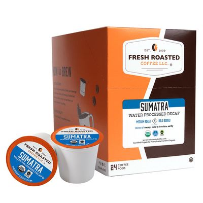 Fresh Roasted Coffee, Organic Sumatra Water-Processed Decaf | 100% Single Origin | Medium Roast | RFA Kosher | K-Cup Compatible | 24 Pods